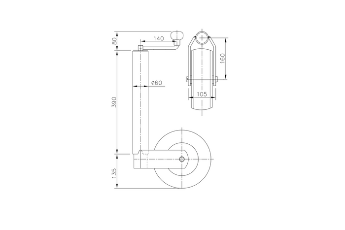Podporno kolo z objemko WINTERHOFF ST60-V-255SB+KLE60 400kg 60mm 525-755mm