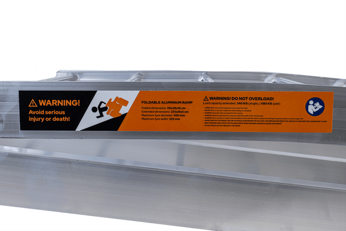 UNITRAILER ALR002 zložljive aluminijaste rampe za prikolice 221 cm 680 kg s pasom, komplet 2 kosov