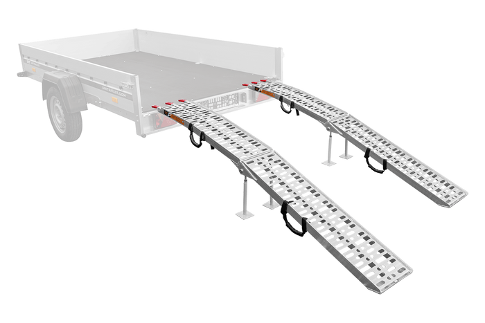 UNITRAILER ALR003 zložljive aluminijaste rampe za prikolice 221 cm 680 kg s pasom in opornikom, komplet 2 kosov